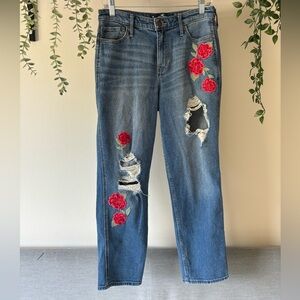 Embroidered Ripped Jeans